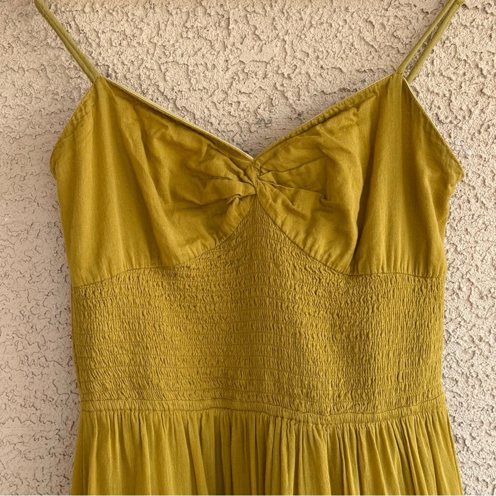 Free People Sundrenched Solid Maxi Dress Mustard Smocked Boho Tiered S - Picture 4 of 13